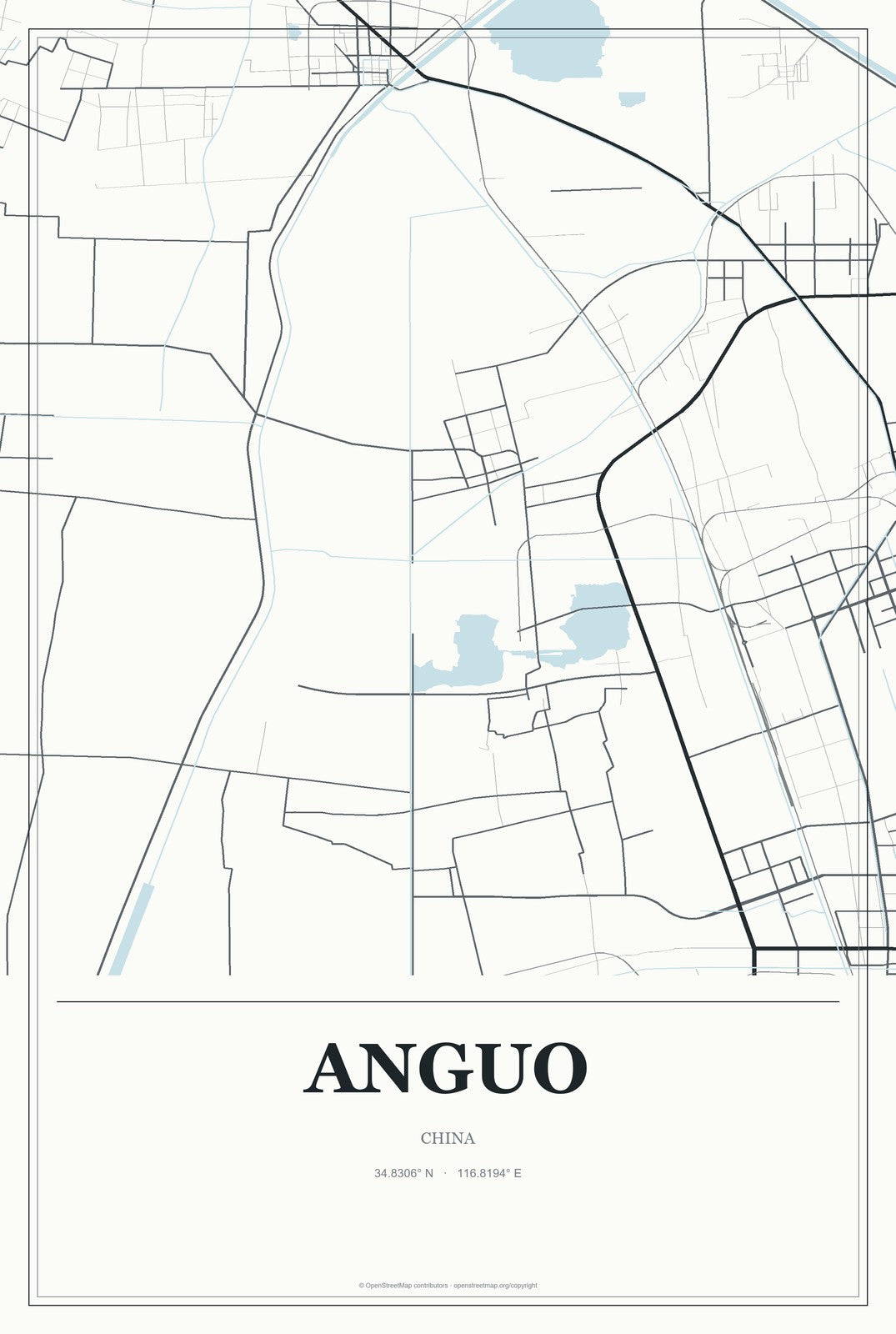 Anguo, China City Map Aluminum Sign in Gallery Air style