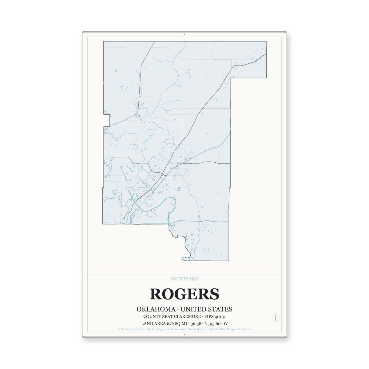 Rogers County, Oklahoma Map Aluminum Sign in Gallery Air style