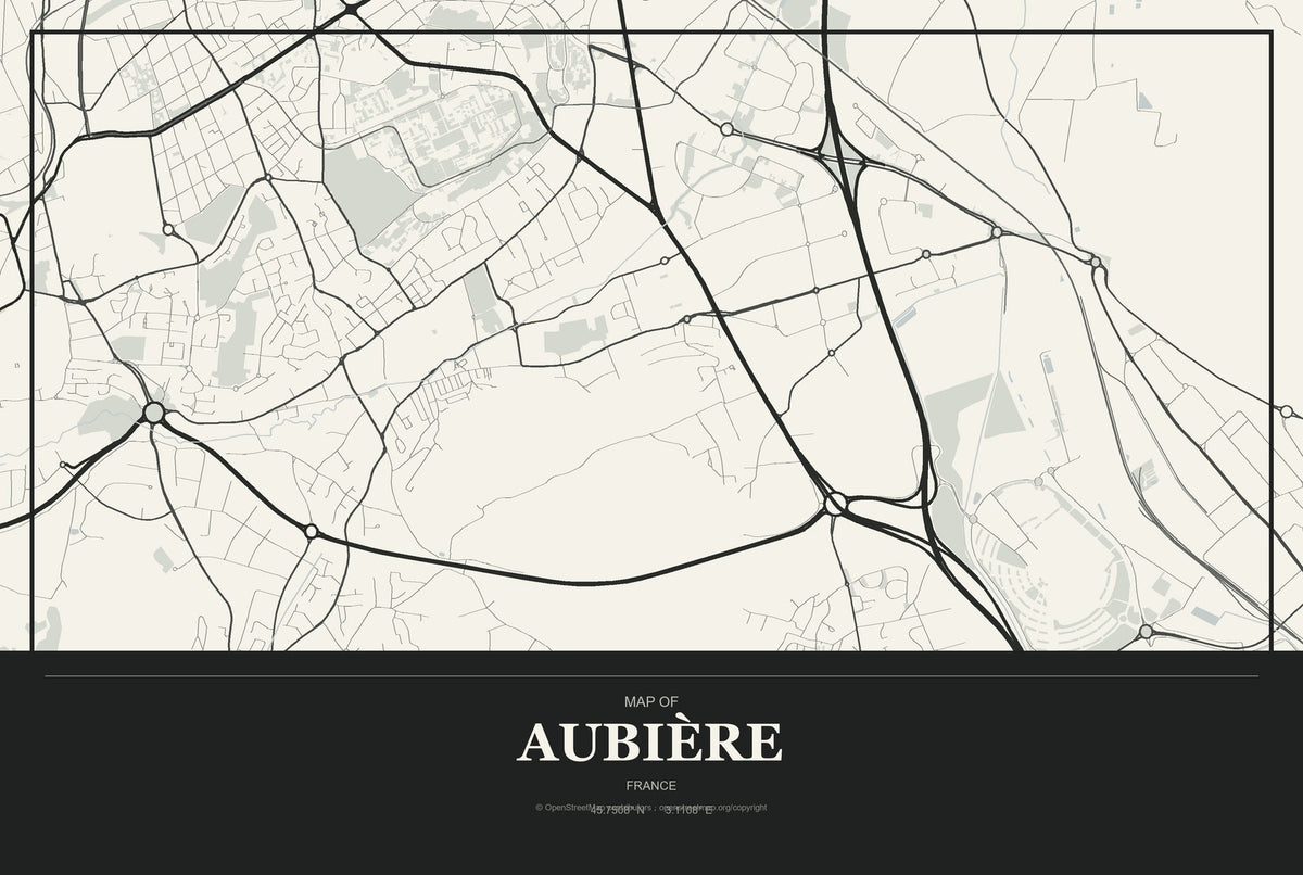 Aubière, France City Map Aluminum Sign in Museum Plaque style