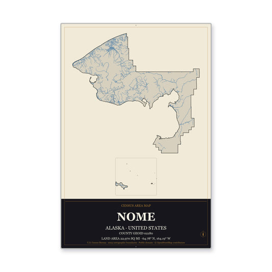 Nome Census Area, Alaska Map Aluminum Sign in Museum Plaque style