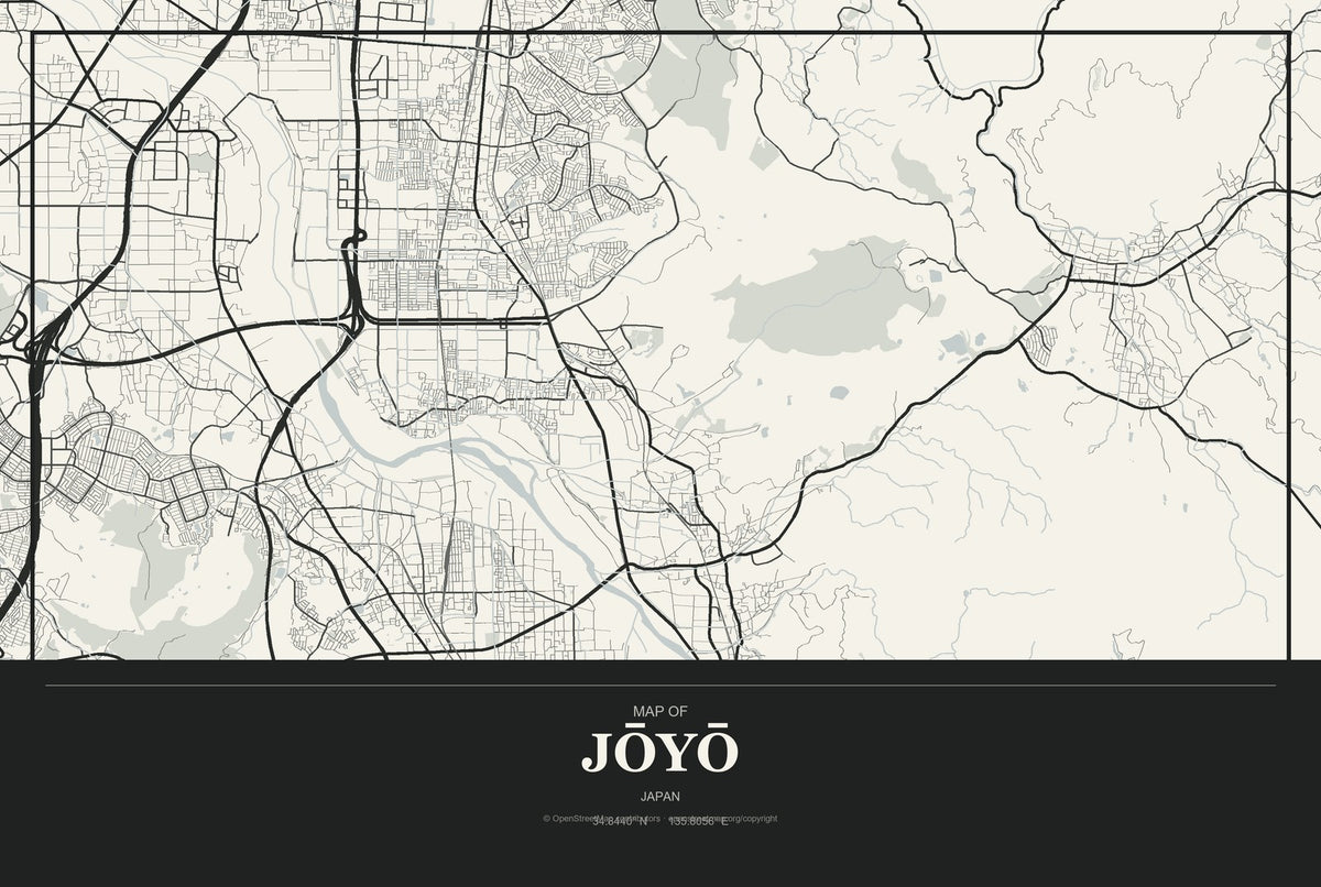 Jōyō, Japan City Map Aluminum Sign in Museum Plaque style