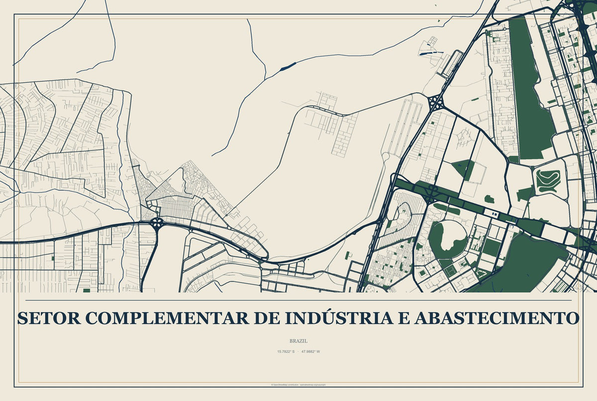 Setor Complementar de Indústria e Abastecimento, Brazil City Map Aluminum Sign in Coastal Cutout style