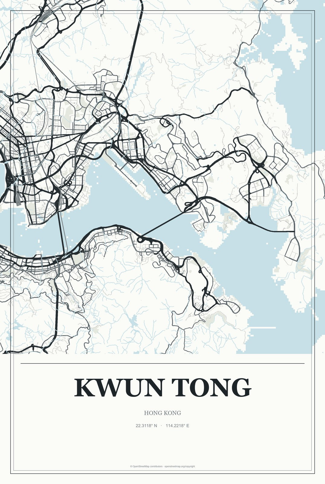 Kwun Tong, Hong Kong City Map Aluminum Sign in Gallery Air style