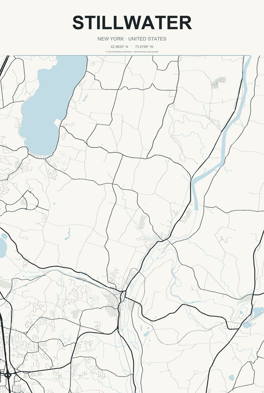 Stillwater, New York City Map Aluminum Sign in Headline Atlas style
