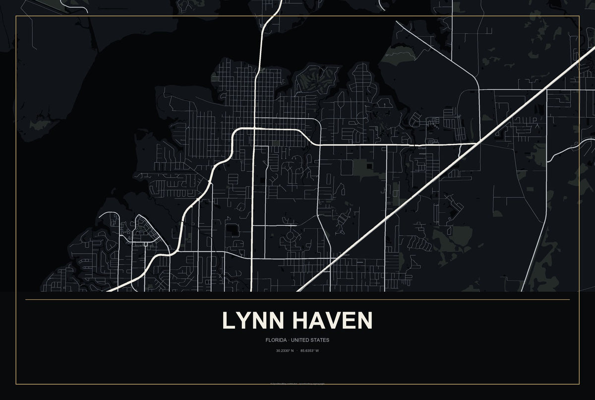 Lynn Haven, Florida City Map Aluminum Sign in Metropolitan Noir style