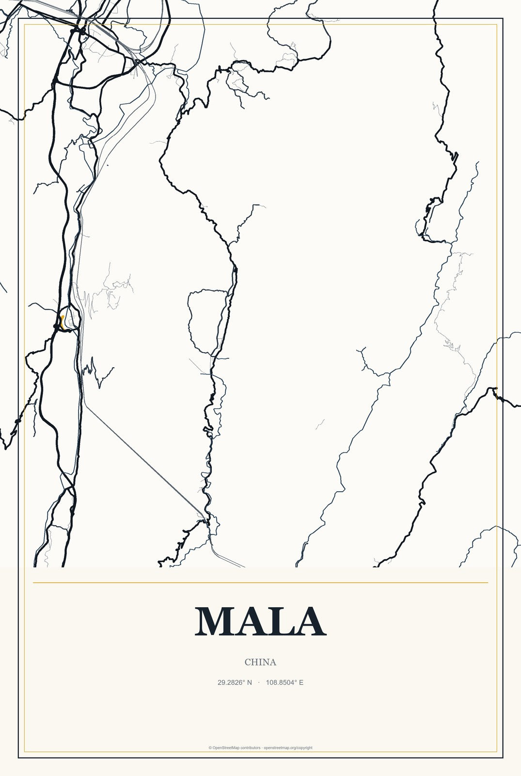 Mala, China City Map Aluminum Sign in Citrine Modern style