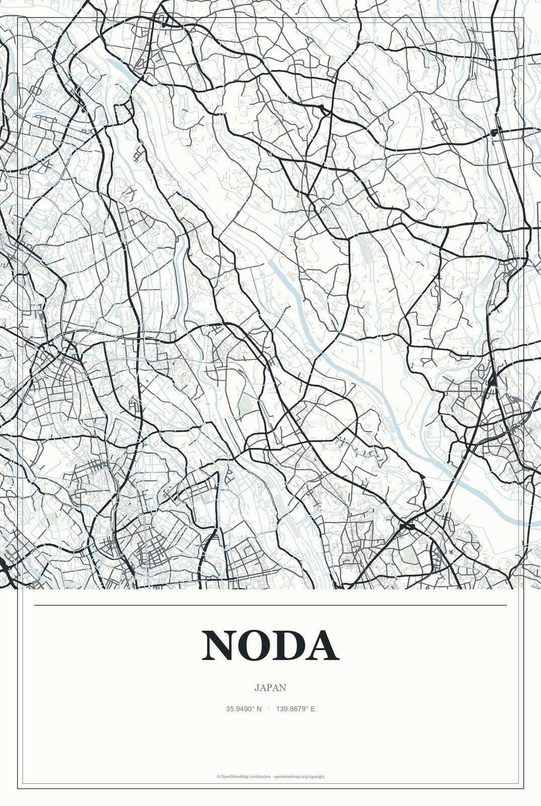 Noda, Japan City Map Aluminum Sign in Gallery Air style