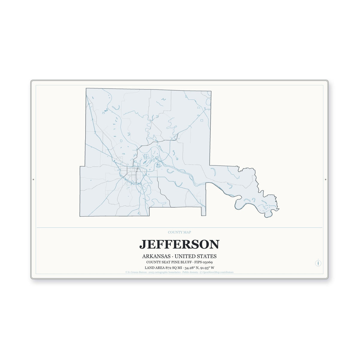 Jefferson County, Arkansas Map Aluminum Sign in Gallery Air style