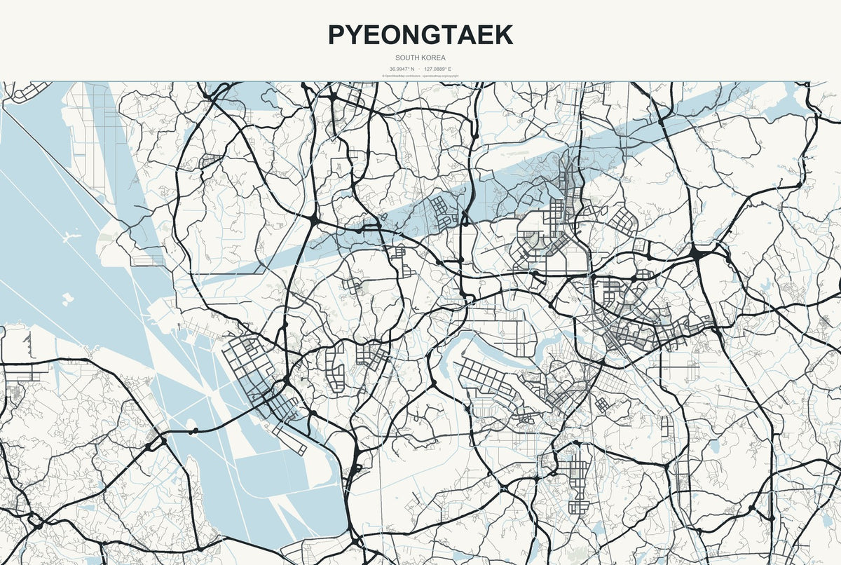 Pyeongtaek, South Korea City Map Aluminum Sign in Headline Atlas style