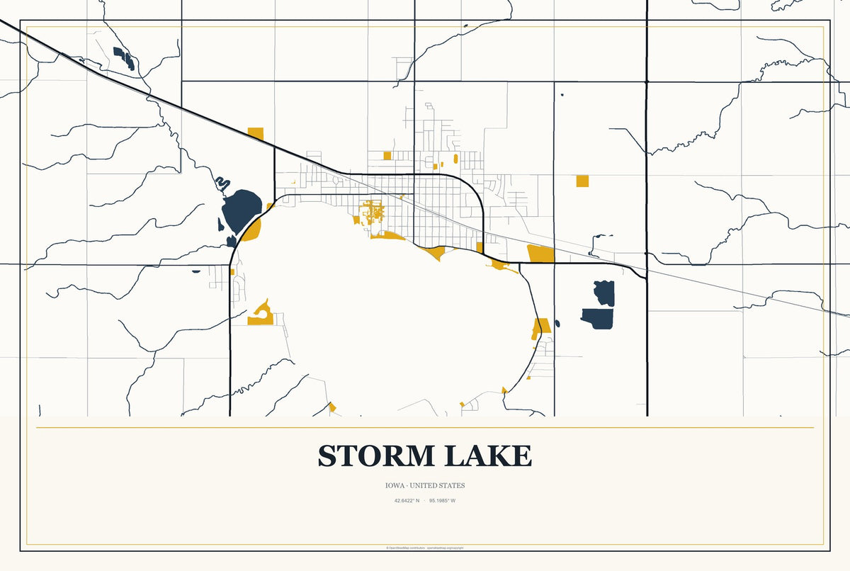 Storm Lake, Iowa City Map Aluminum Sign in Citrine Modern style