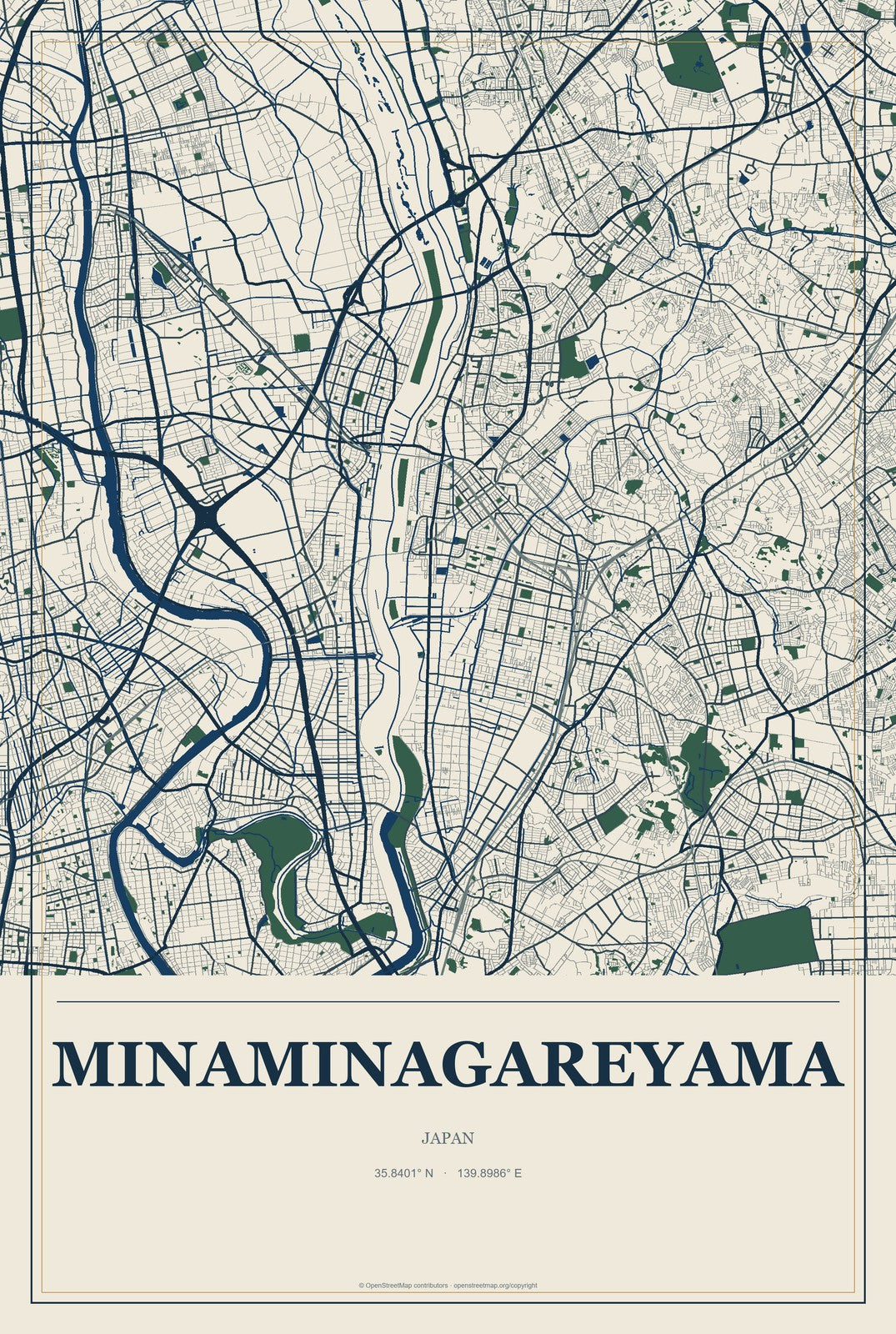 Minaminagareyama, Japan City Map Aluminum Sign in Coastal Cutout style