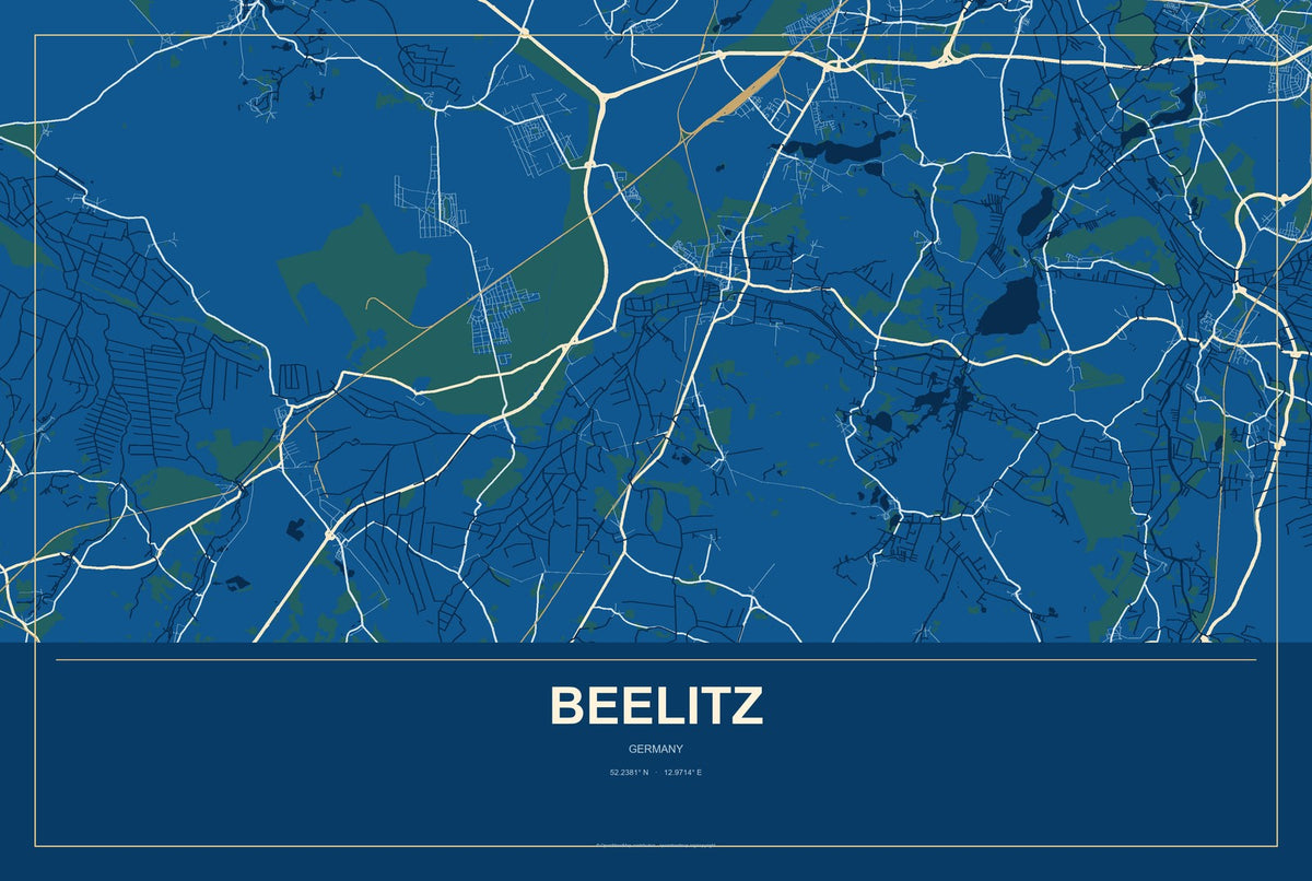 Beelitz, Germany City Map Aluminum Sign in Harbor Cobalt style