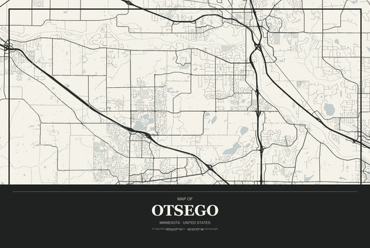 Otsego, Minnesota City Map Aluminum Sign in Museum Plaque style