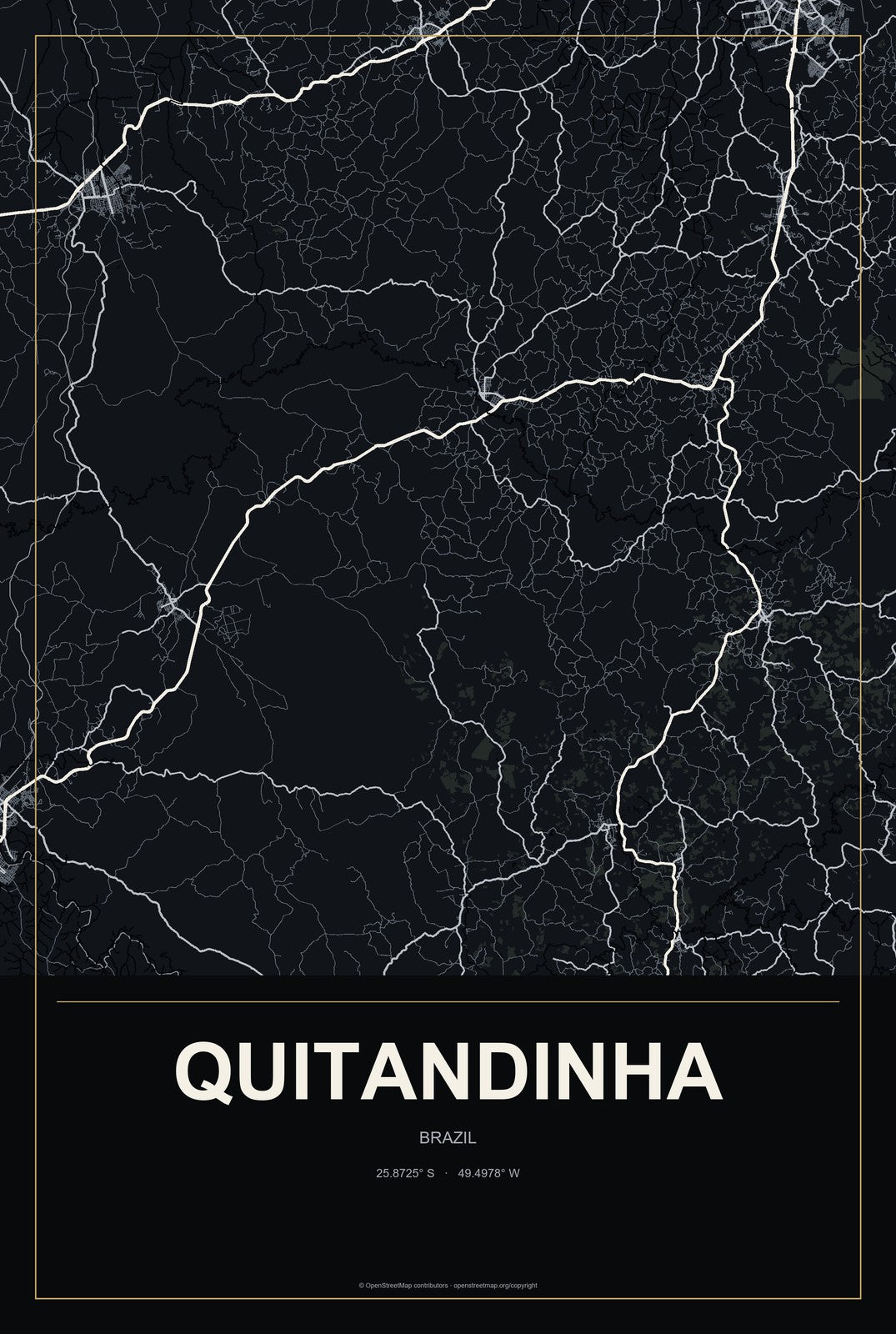 Quitandinha, Brazil City Map Aluminum Sign in Metropolitan Noir style