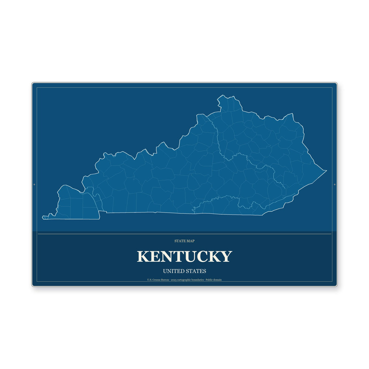 Kentucky state map aluminum sign in Harbor Cobalt style