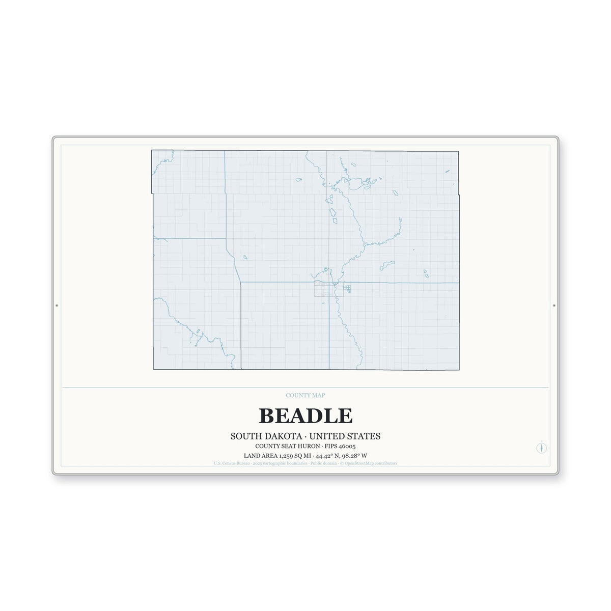 Beadle County, South Dakota Map Aluminum Sign in Gallery Air style