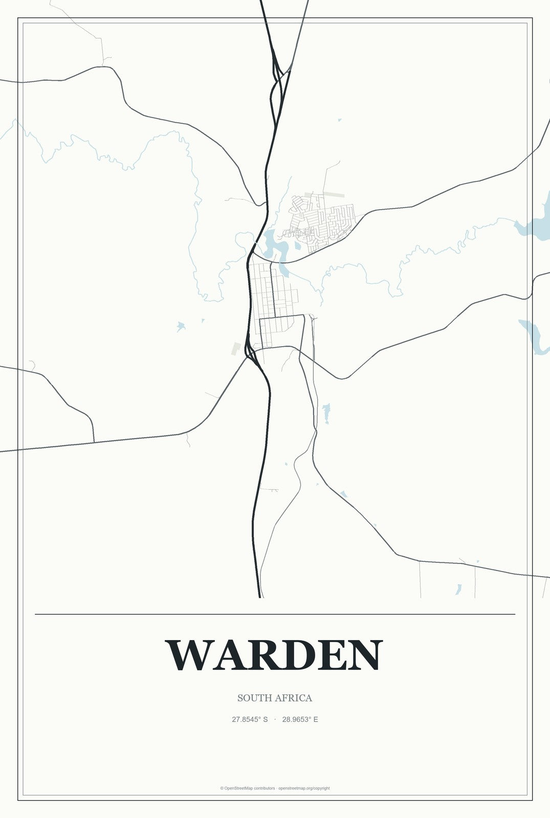 Warden, South Africa City Map Aluminum Sign in Gallery Air style