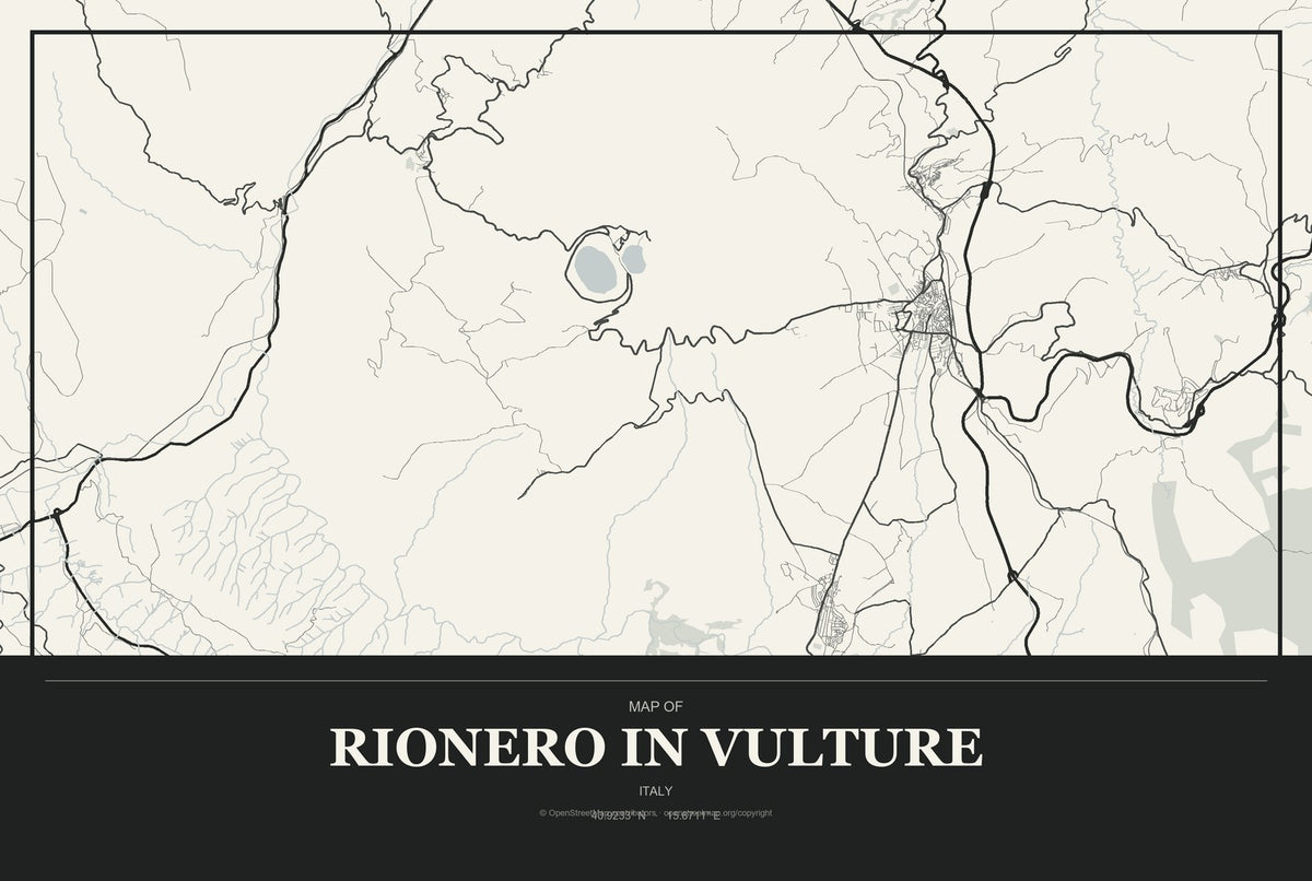 Rionero in Vulture, Italy City Map Aluminum Sign in Museum Plaque style