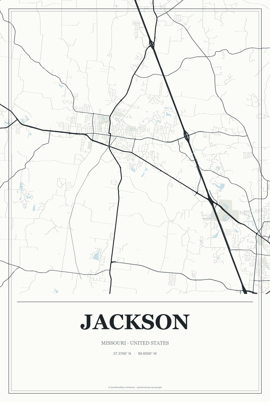 Jackson, Missouri City Map Aluminum Sign in Gallery Air style