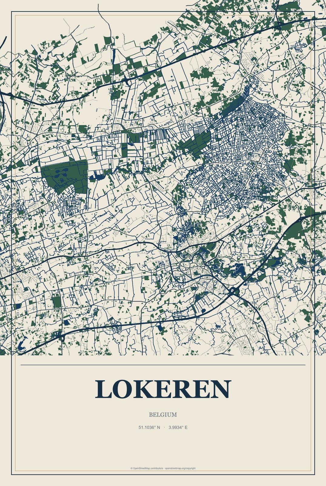 Lokeren, Belgium City Map Aluminum Sign in Coastal Cutout style