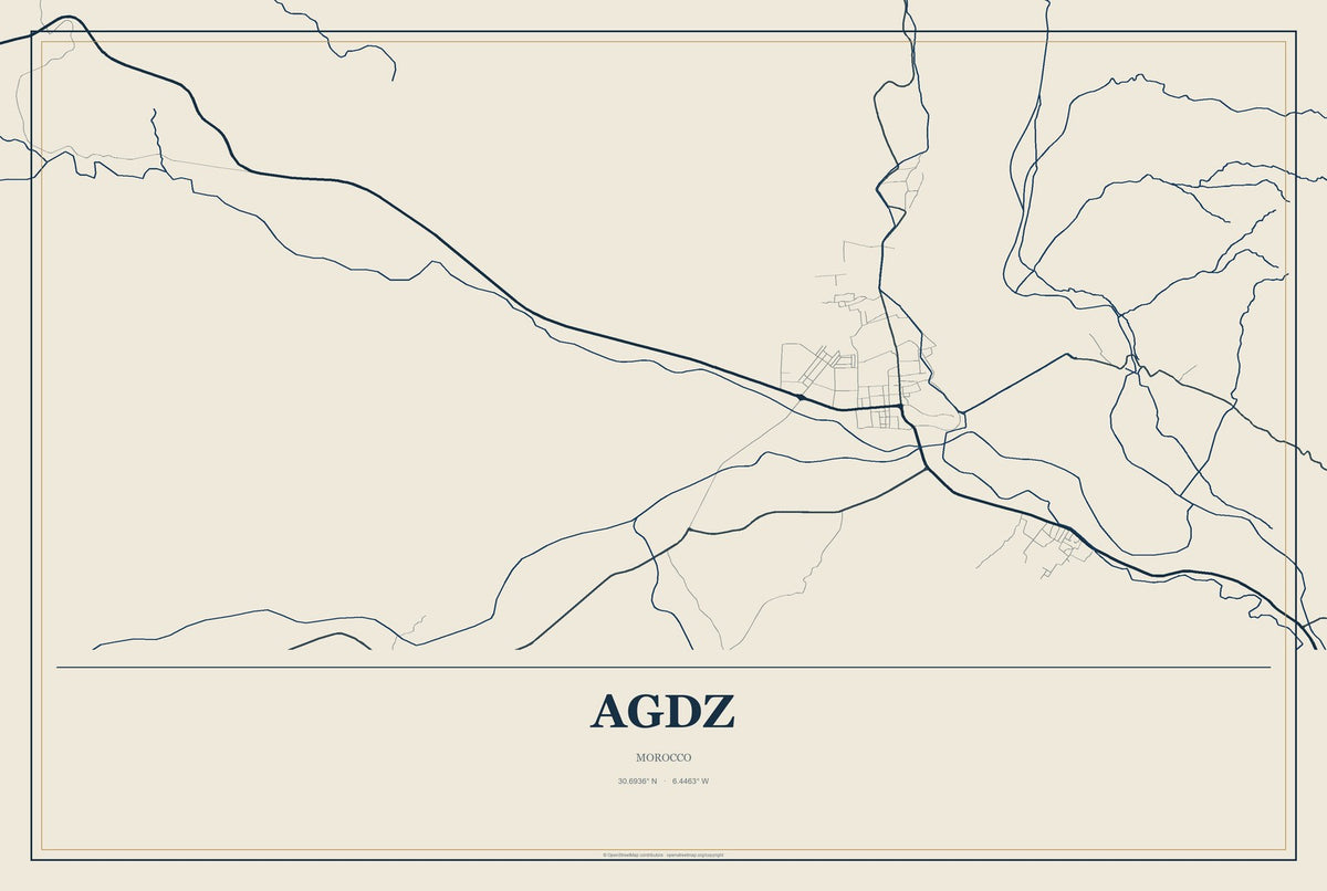 Agdz, Morocco City Map Aluminum Sign in Coastal Cutout style