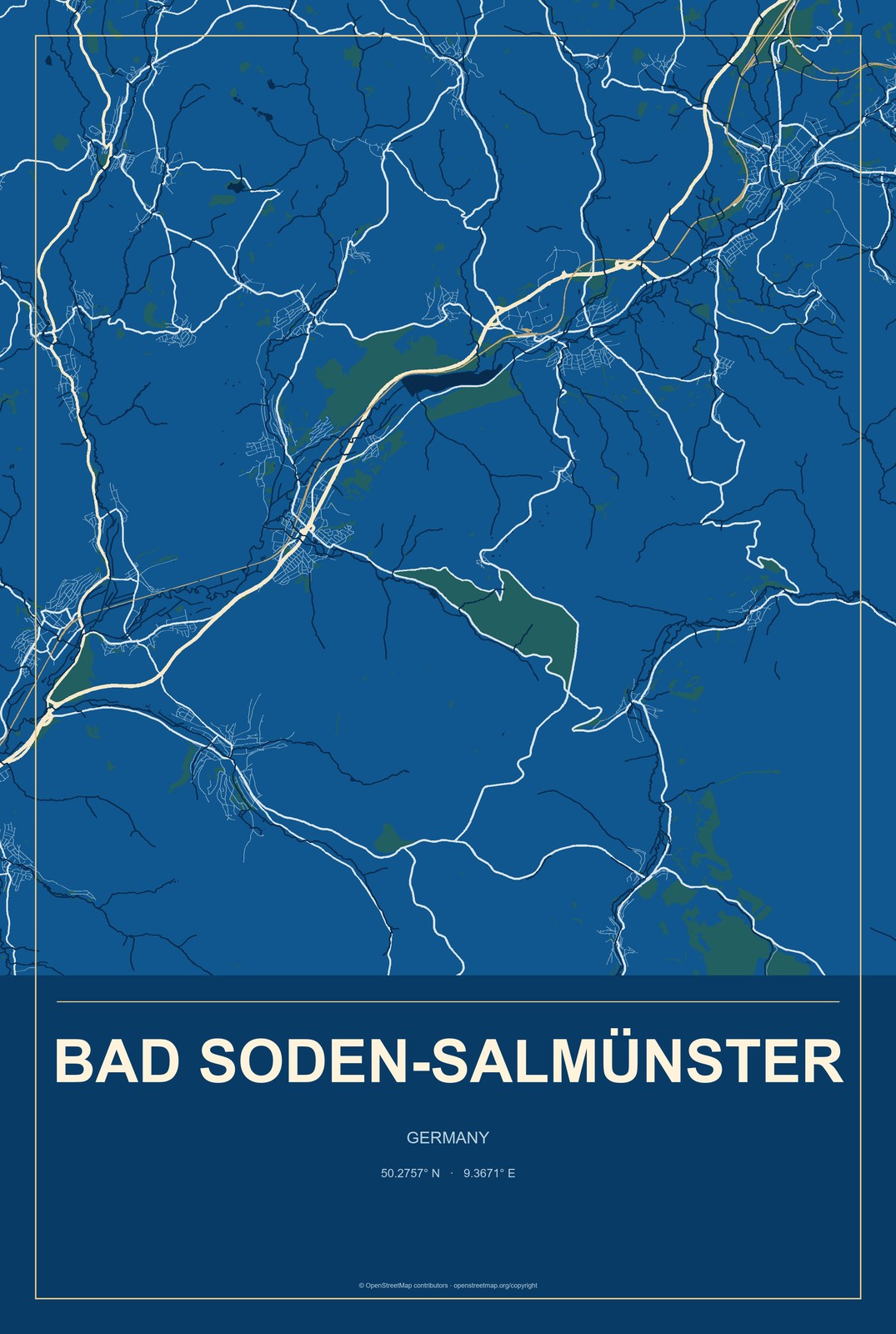 Bad Soden-Salmünster, Germany City Map Aluminum Sign in Harbor Cobalt style