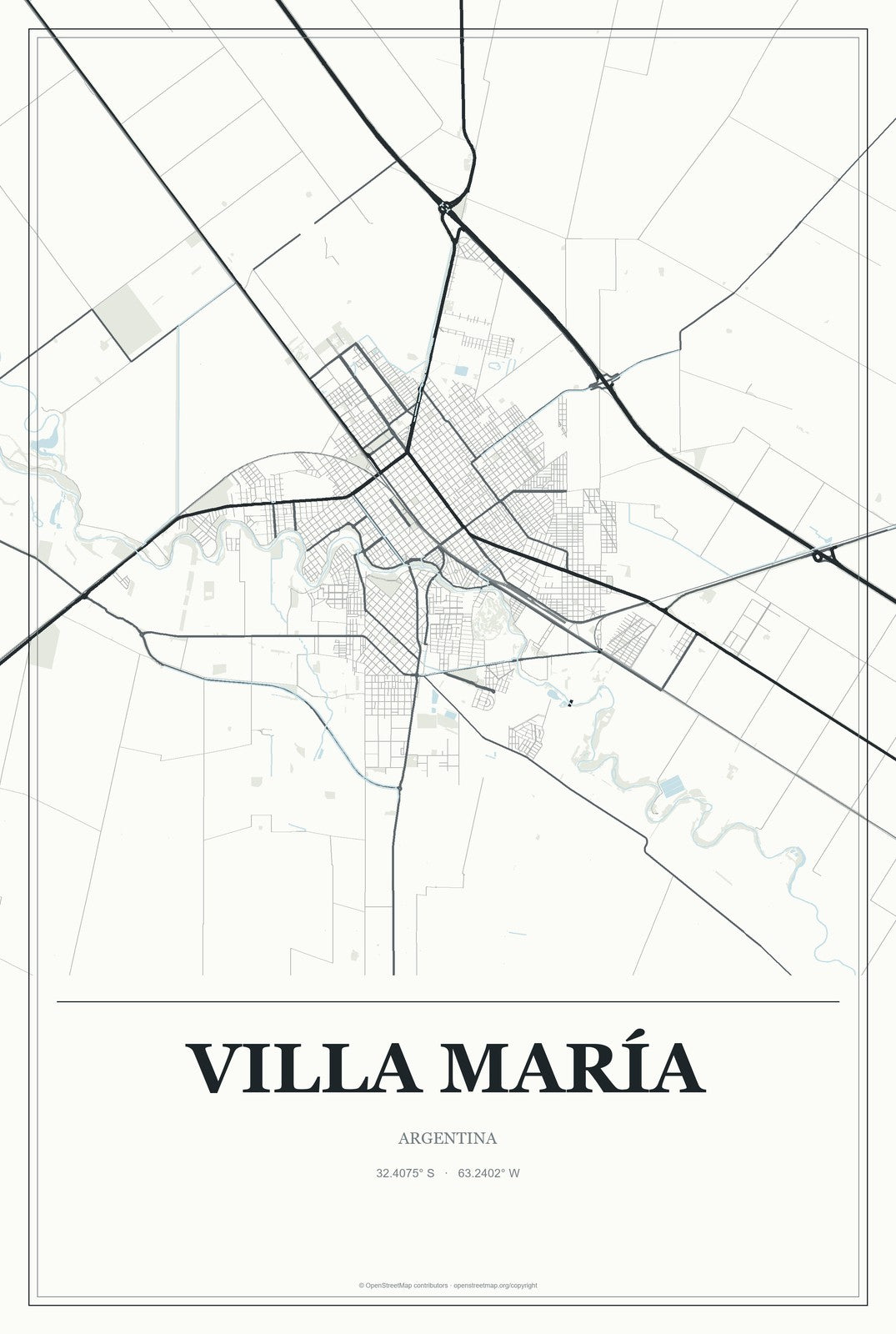 Villa María, Argentina City Map Aluminum Sign in Gallery Air style