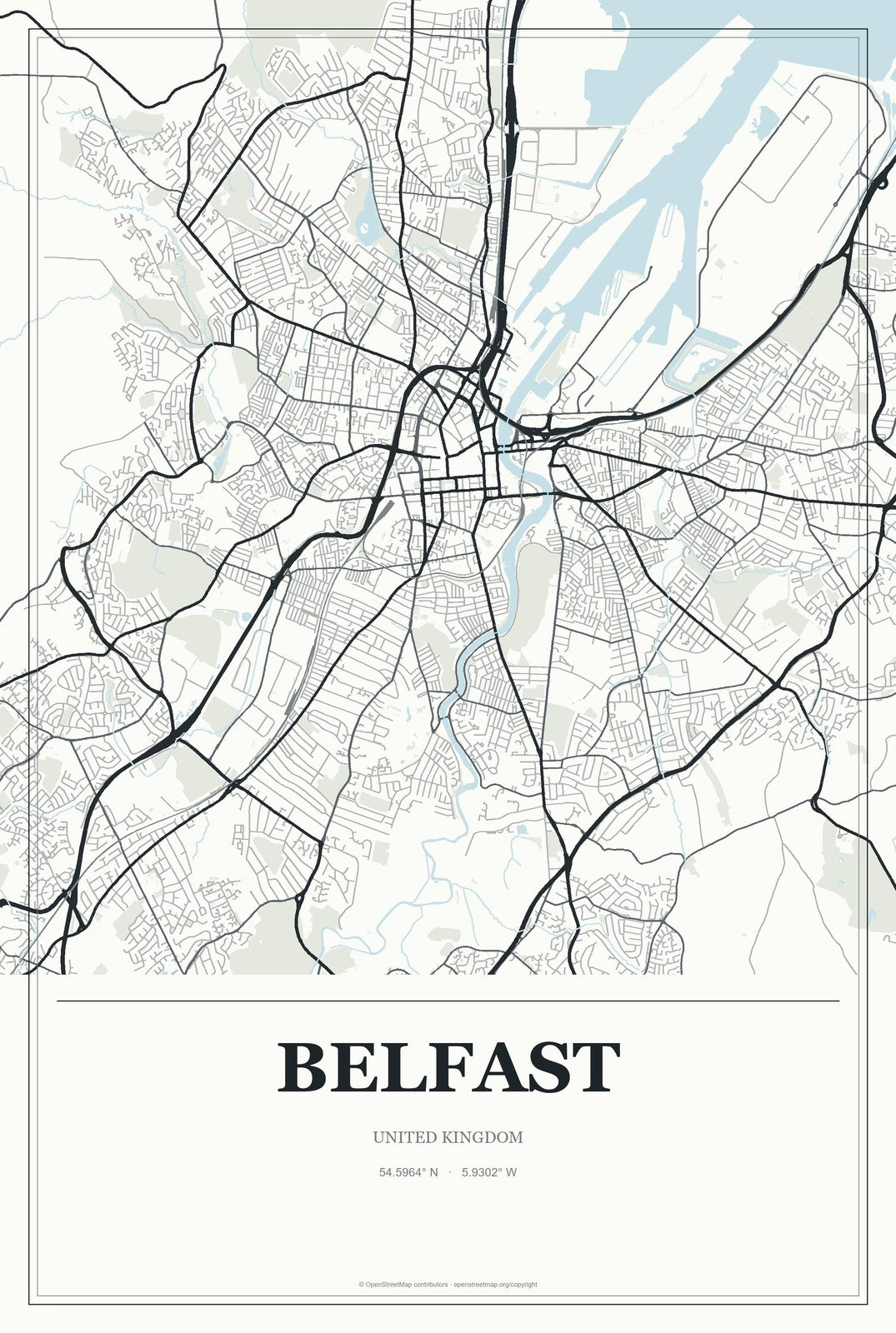 Belfast, United Kingdom City Map Aluminum Sign in Gallery Air style