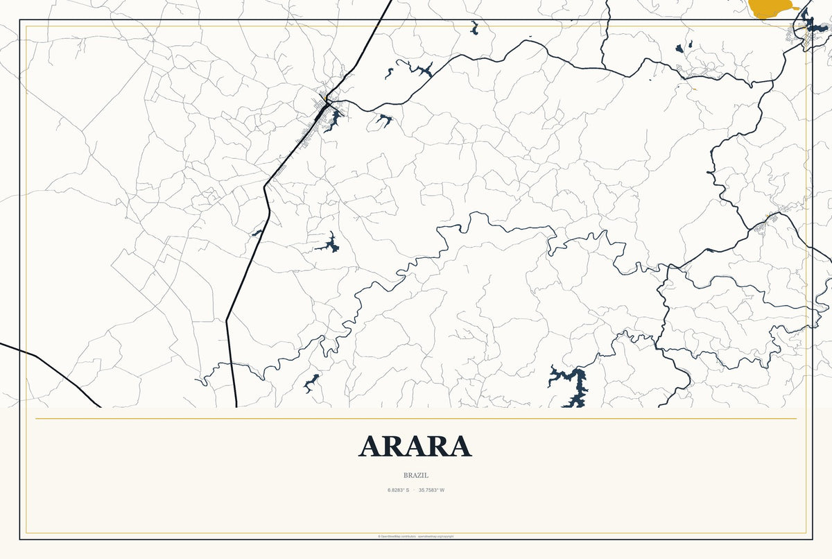 Arara, Brazil City Map Aluminum Sign in Citrine Modern style