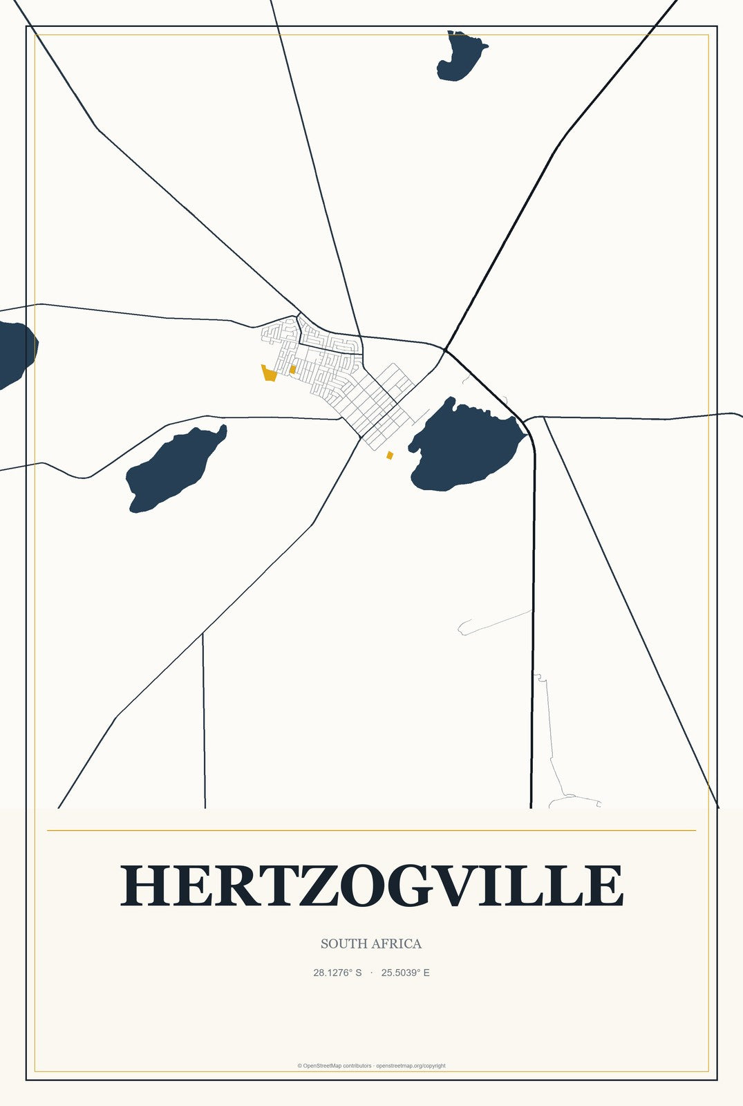 Hertzogville, South Africa City Map Aluminum Sign in Citrine Modern style