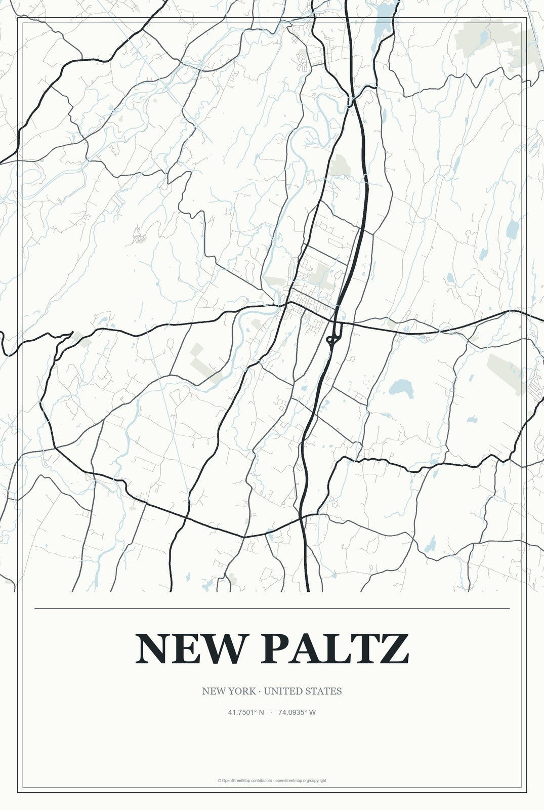 New Paltz, New York City Map Aluminum Sign in Gallery Air style