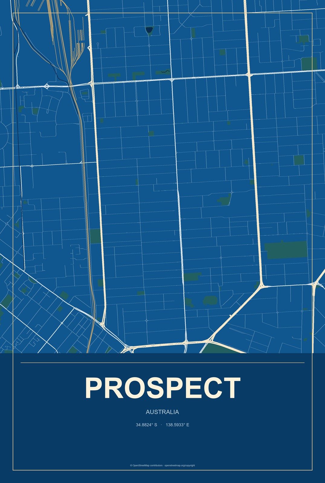 Prospect, Australia City Map Aluminum Sign in Harbor Cobalt style