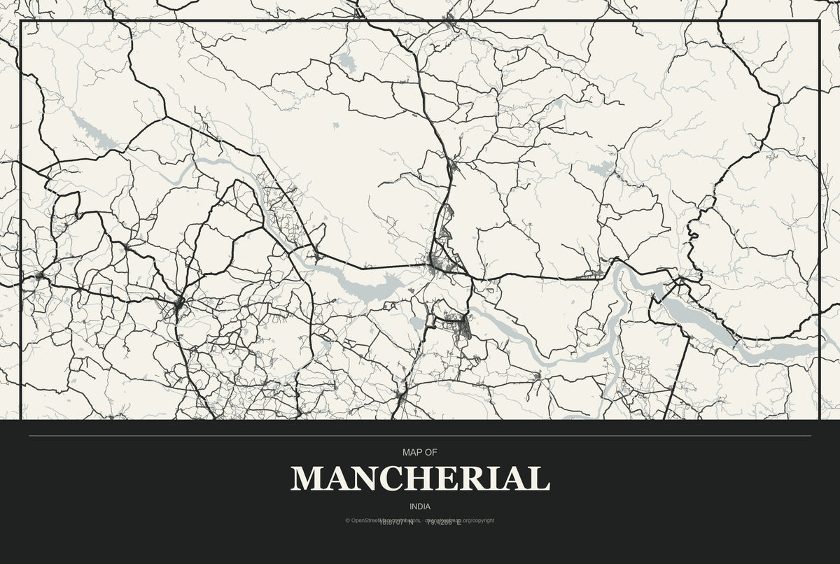 Mancherial, India City Map Aluminum Sign in Museum Plaque style