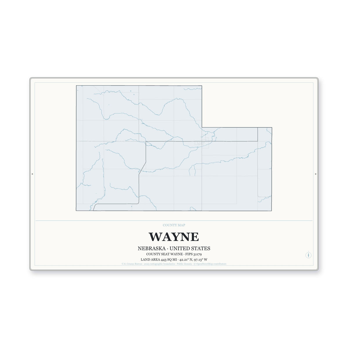 Wayne County, Nebraska Map Aluminum Sign in Gallery Air style
