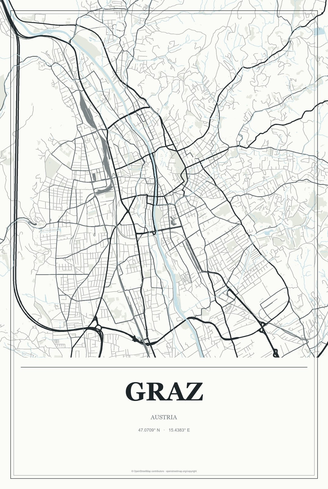 Graz, Austria City Map Aluminum Sign in Gallery Air style