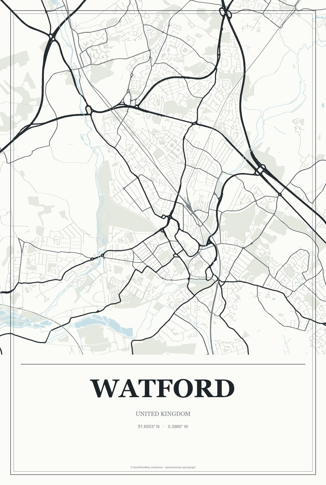 Watford, United Kingdom City Map Aluminum Sign in Gallery Air style