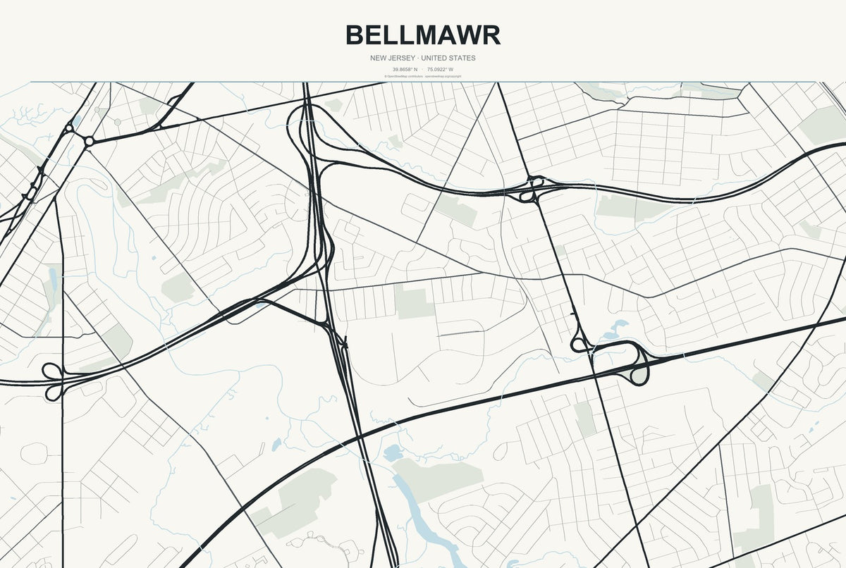 Bellmawr, New Jersey City Map Aluminum Sign in Headline Atlas style