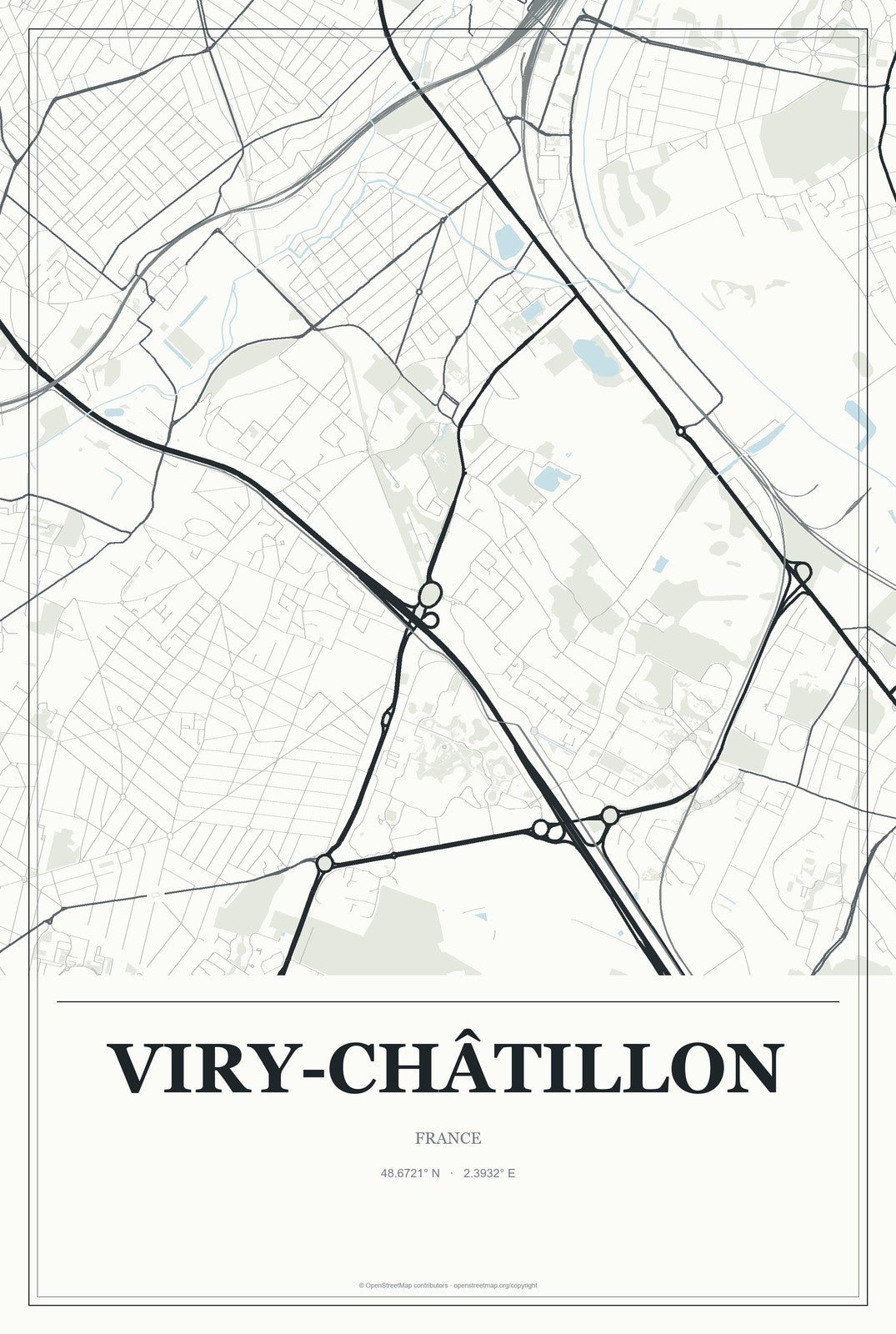 Viry-Châtillon, France City Map Aluminum Sign in Gallery Air style