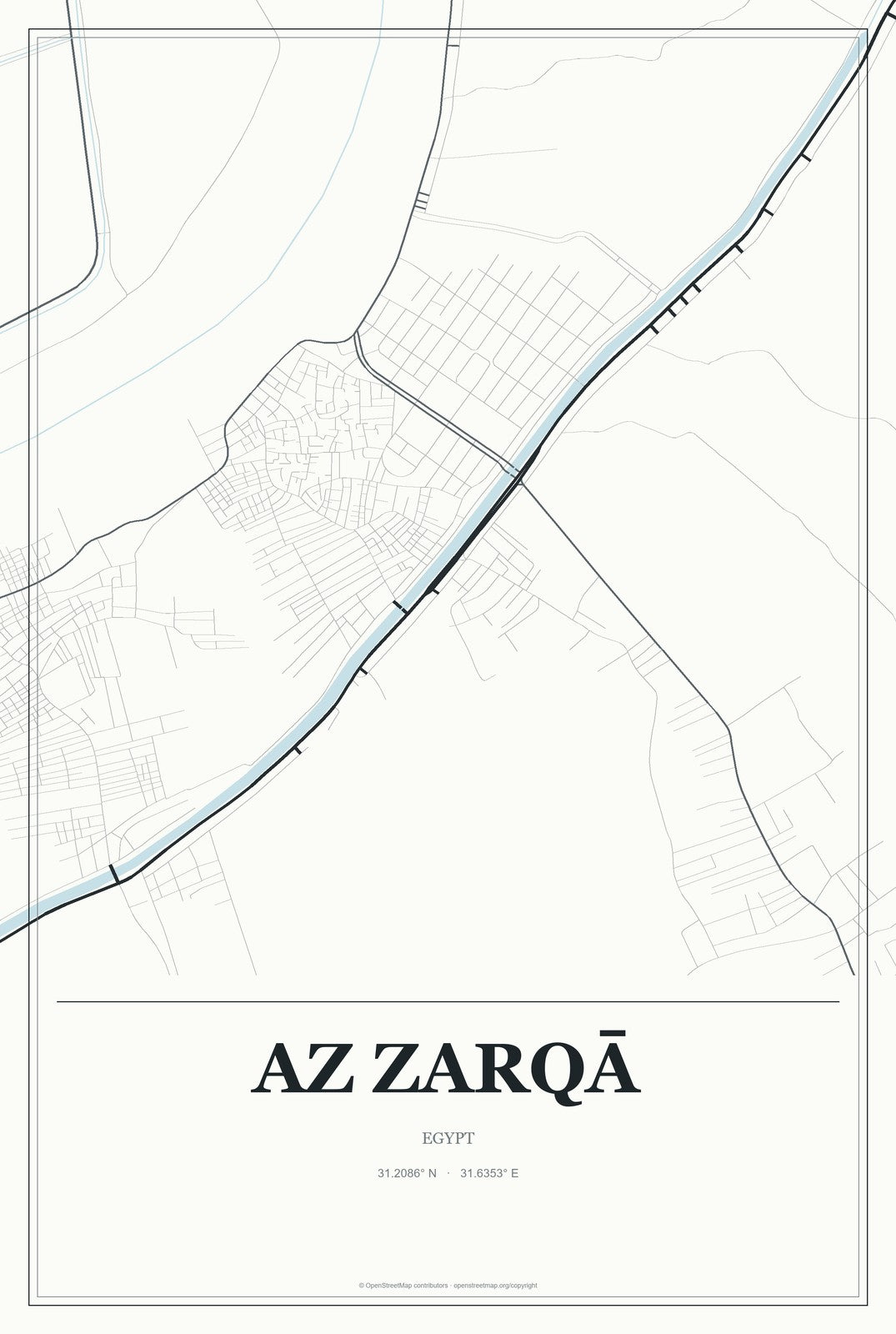 Az Zarqā, Egypt City Map Aluminum Sign in Gallery Air style