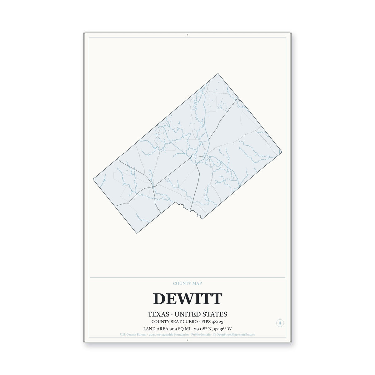 DeWitt County, Texas Map Aluminum Sign in Gallery Air style