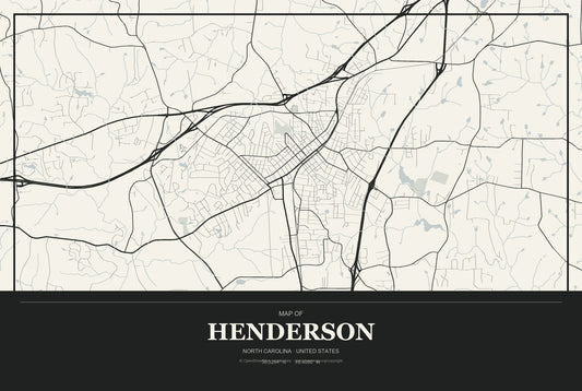 Henderson, North Carolina City Map Aluminum Sign in Museum Plaque style