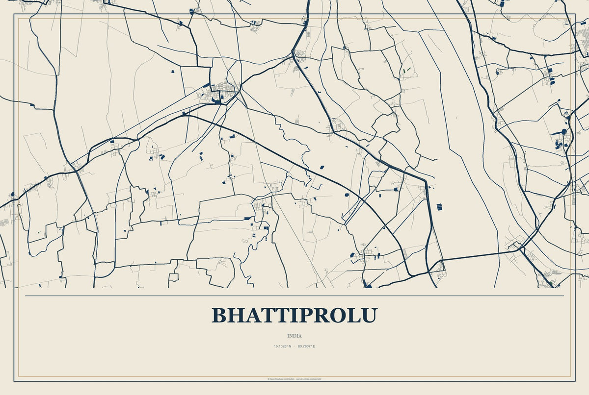 Bhattiprolu, India City Map Aluminum Sign in Coastal Cutout style