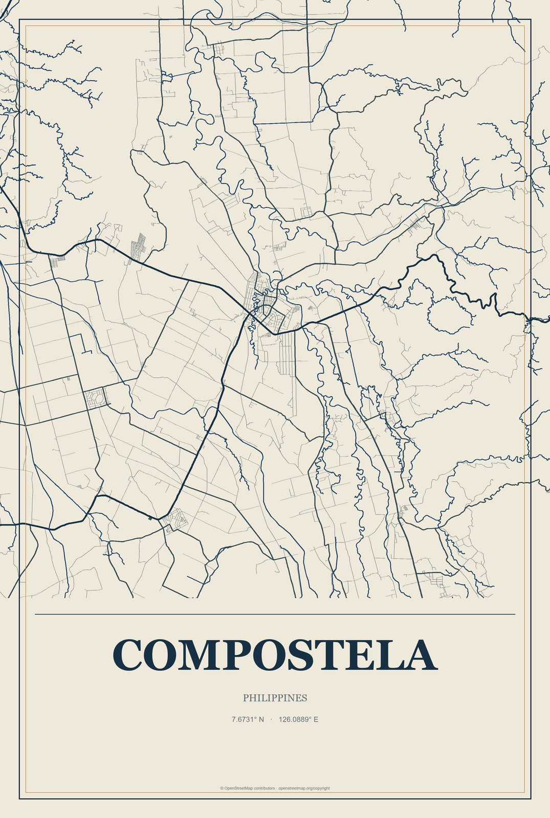 Compostela, Davao Region, Philippines City Map Aluminum Sign in Coastal Cutout style