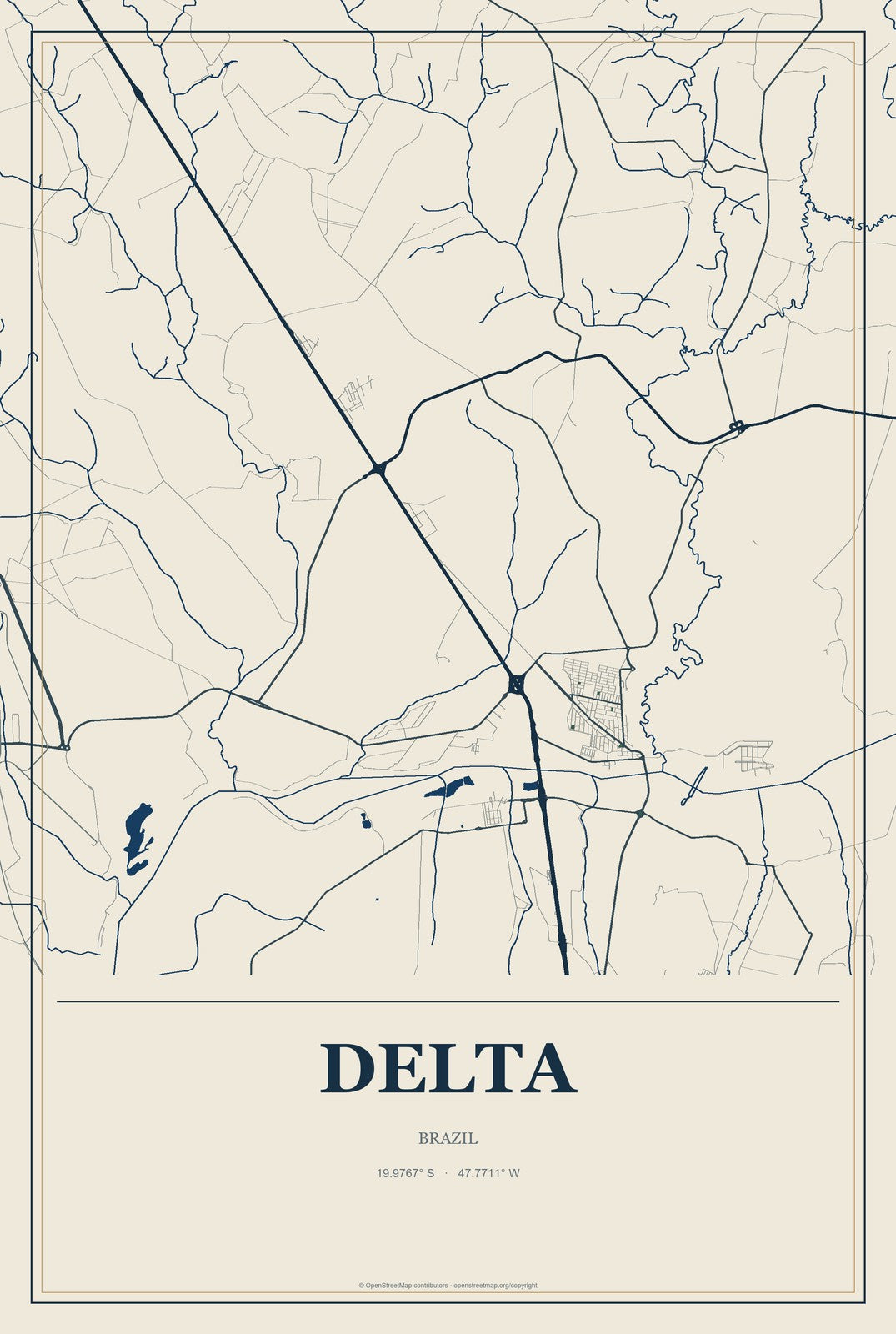 Delta, Brazil City Map Aluminum Sign in Coastal Cutout style
