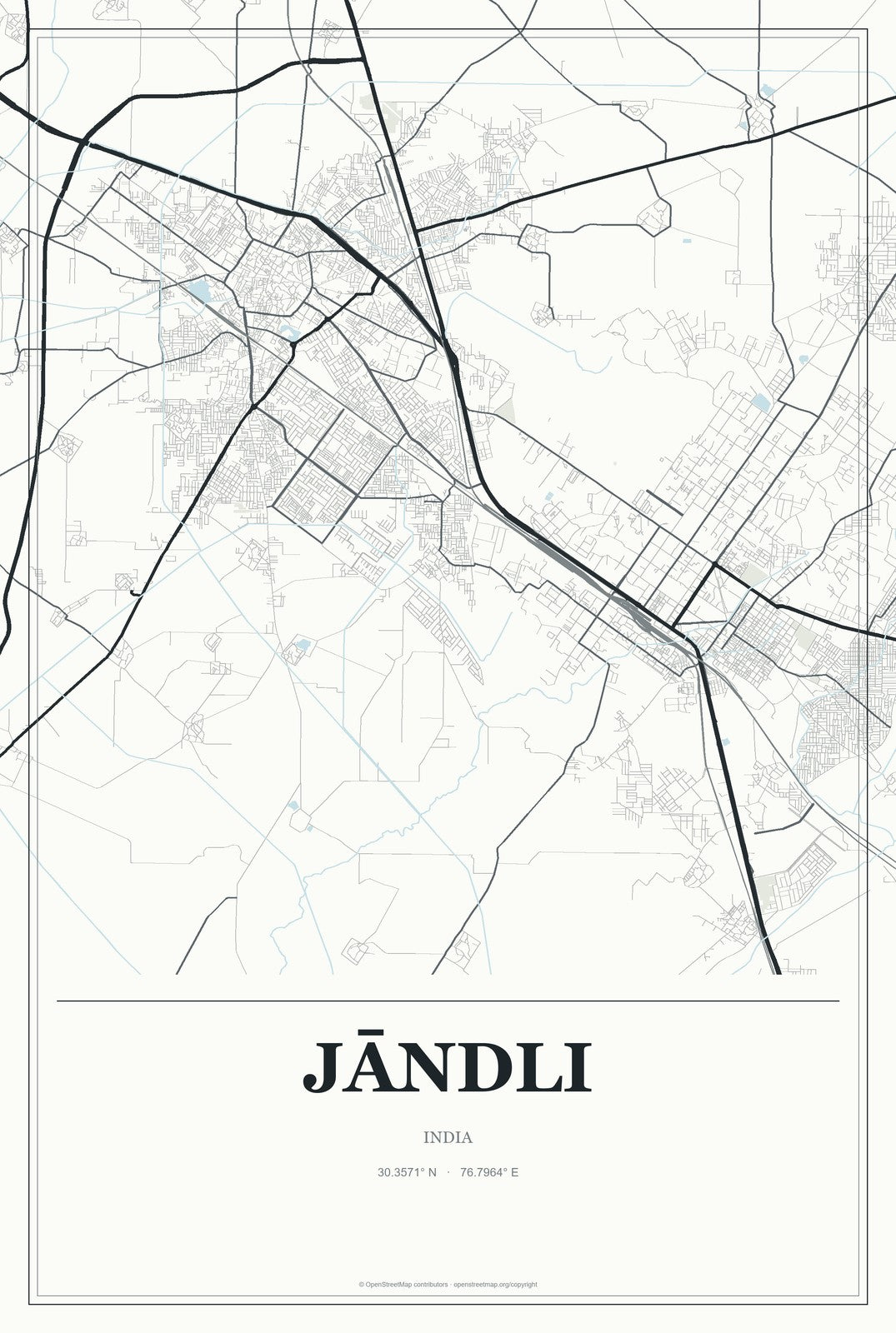 Jāndli, India City Map Aluminum Sign in Gallery Air style
