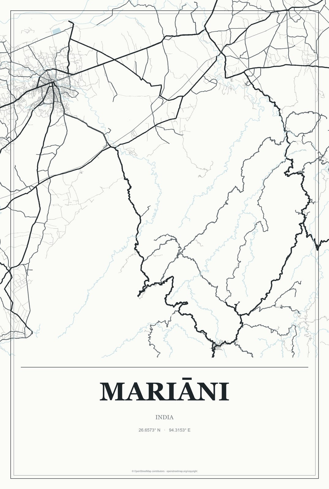 Mariāni, India City Map Aluminum Sign in Gallery Air style