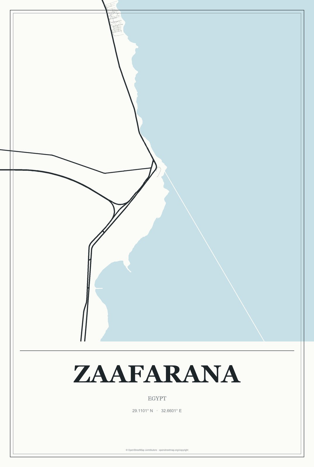 Zaafarana, Egypt City Map Aluminum Sign in Gallery Air style