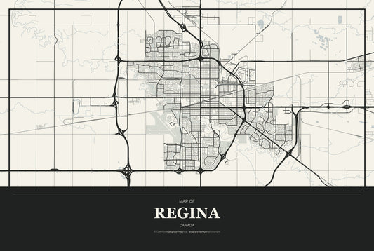 Regina, Canada City Map Aluminum Sign in Museum Plaque style