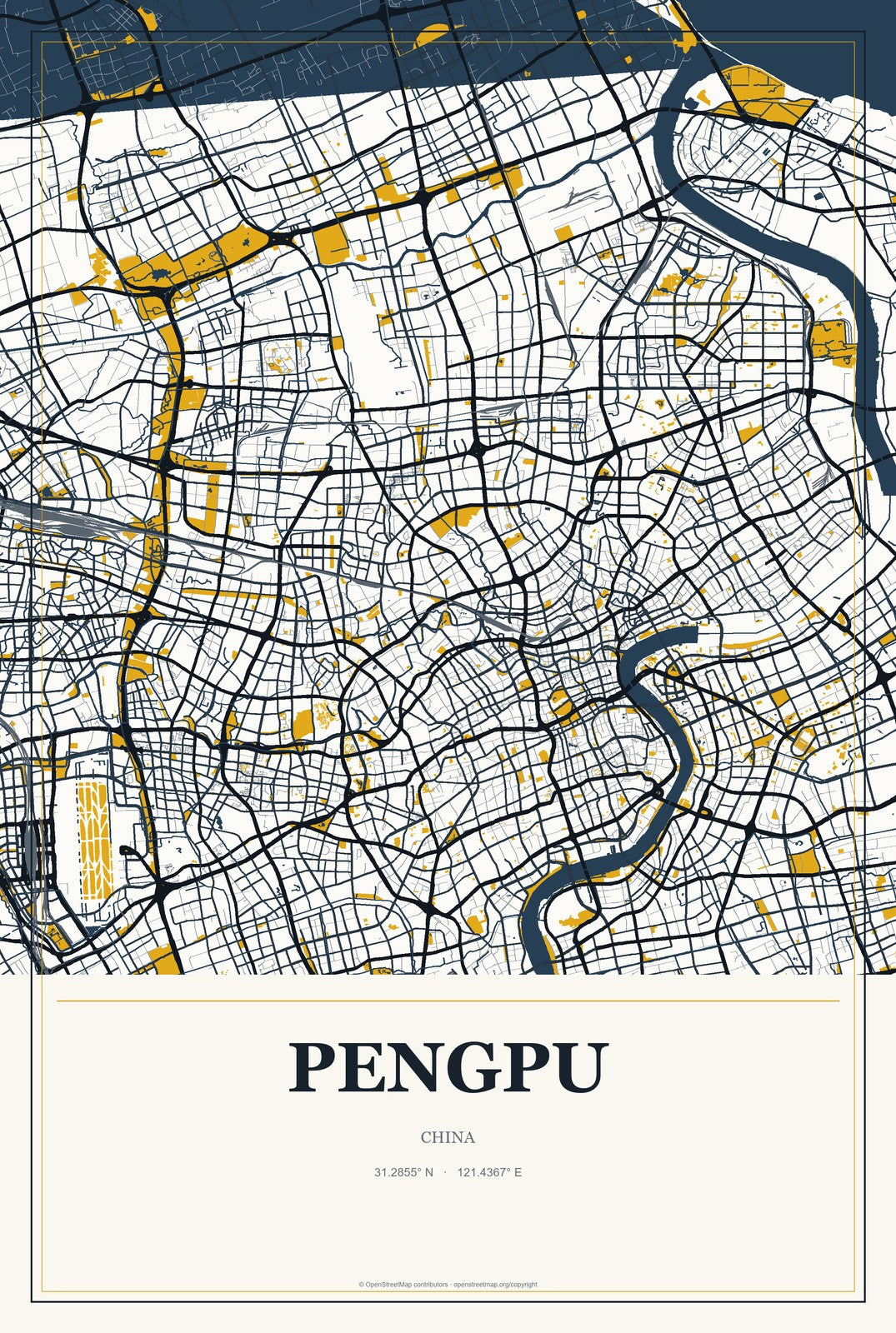 Pengpu, China City Map Aluminum Sign in Citrine Modern style