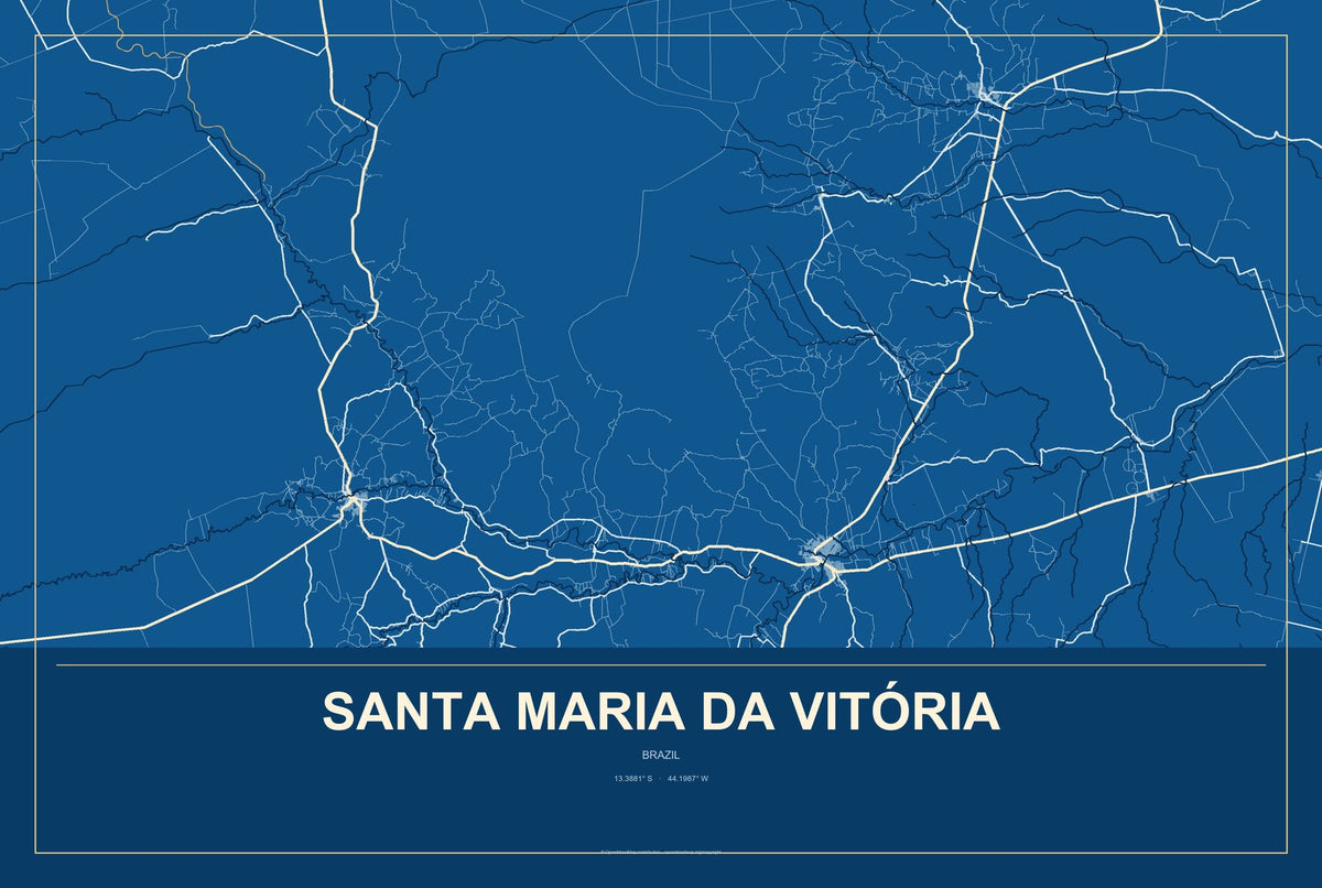 Santa Maria da Vitória, Brazil City Map Aluminum Sign in Harbor Cobalt style